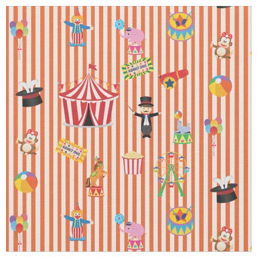 Vintage Circus Show on orange and white striped Fabric | Zazzle
