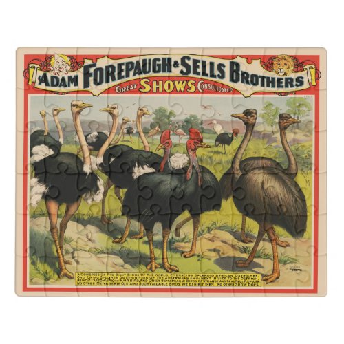 Vintage Circus Showing Ostriches And Large Birds Jigsaw Puzzle