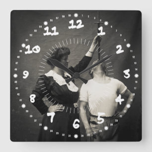 Vintage Circus Sideshow Sword Swallower Freak Square Wall Clock