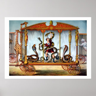Vintage Circus Snake Handler and Caged Animals Pos Poster