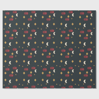 Vintage Circus Spooky Moon and Pumpkin Pattern Wrapping Paper