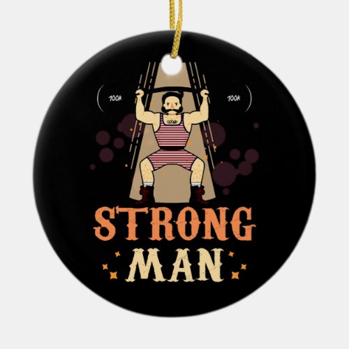 Vintage Circus Strongman Weightlifting Halloween C Ceramic Ornament