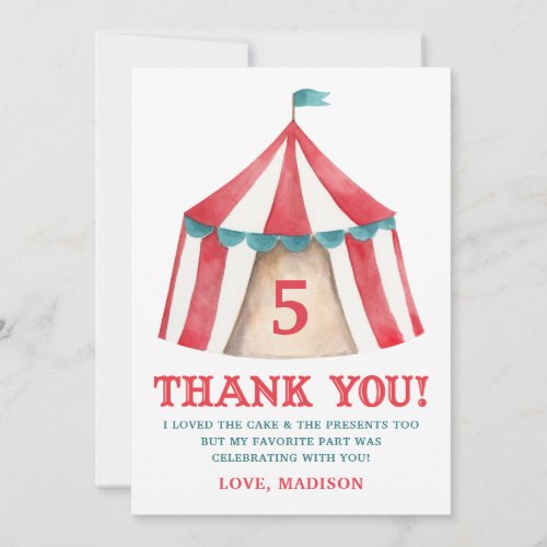 Vintage Circus Tent Birthday Thank You