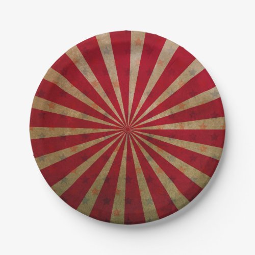 Vintage Circus Tent Stars Red Lines Carnival Paper Plates