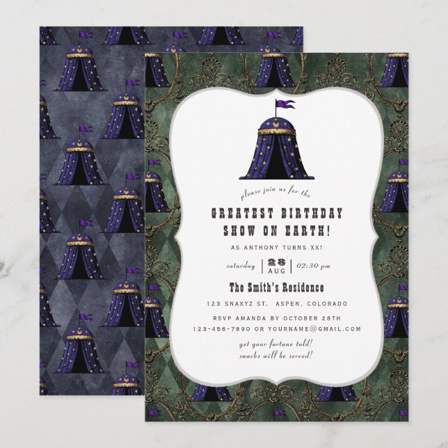 Vintage Circus Themed Birthday Party Invitation (Front/Back)