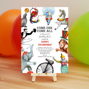 Vintage Circus Themed Kids Birthday Invitation