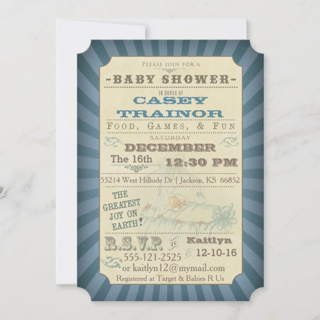 Vintage Circus Ticket Baby Boy Shower Invitation (Front)