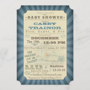 Vintage Circus Ticket Baby Boy Shower Invitation