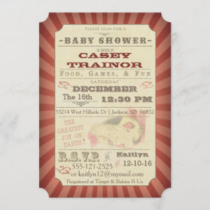 Vintage Circus Ticket Baby Girl Shower Invitation