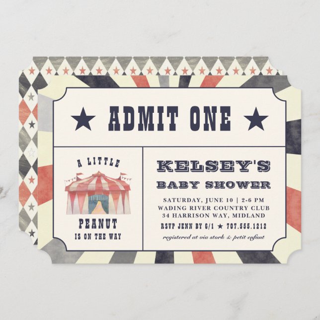 Vintage Circus Ticket Baby Shower Invitation (Front/Back)