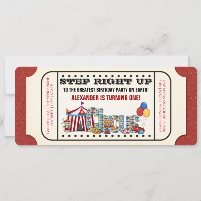Vintage Circus Ticket Birthday Party Invitation (Front)