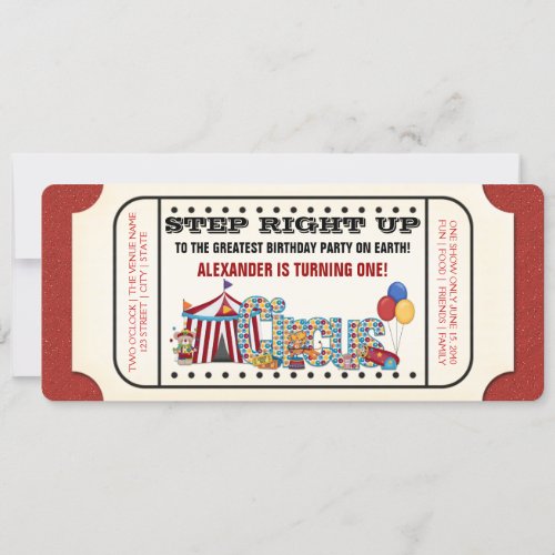 Vintage Circus Ticket Birthday Party Invitation