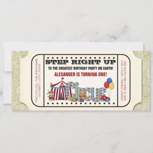Vintage Circus Ticket Birthday Party Invitation