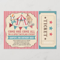 Vintage Circus Ticket Birthday Party Invitation