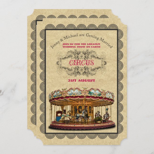 Vintage Circus Wedding Invitations Carnival (Front/Back)