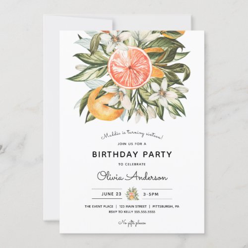 Vintage Citrus and Greenery Birthday Party Invitation