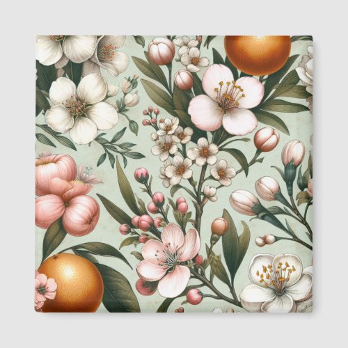 Vintage Citrus Bloom Pattern Magnet