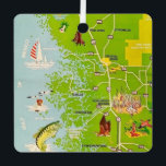 Vintage Citrus County Florida Map Ornament<br><div class="desc">It's a retro,  vintage colorfully illustrated map of Florida's central region - Citrus County - repurposed on an ornament.</div>