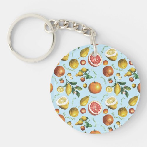 Vintage citrus fruits design keychain