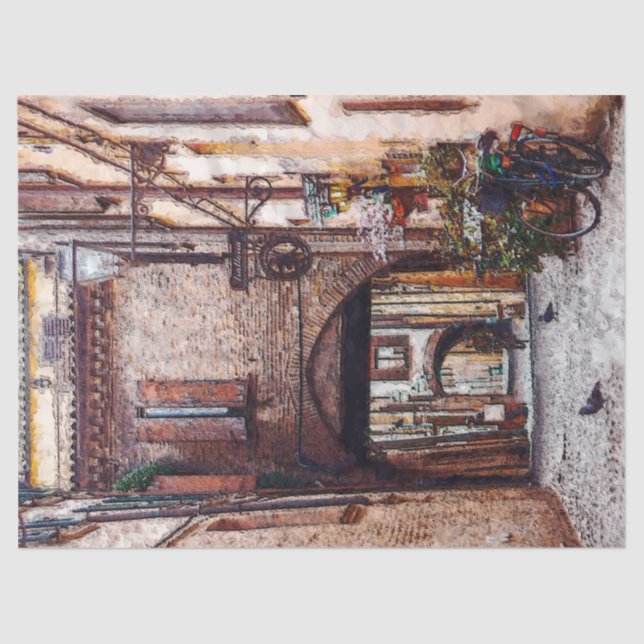 Vintage City Buildings Path Decoupage Tissue Paper (Front)