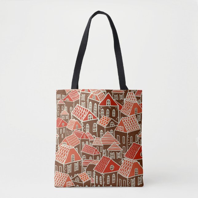 Vintage City Buildings Seamless Pattern Tote Bag (Front)