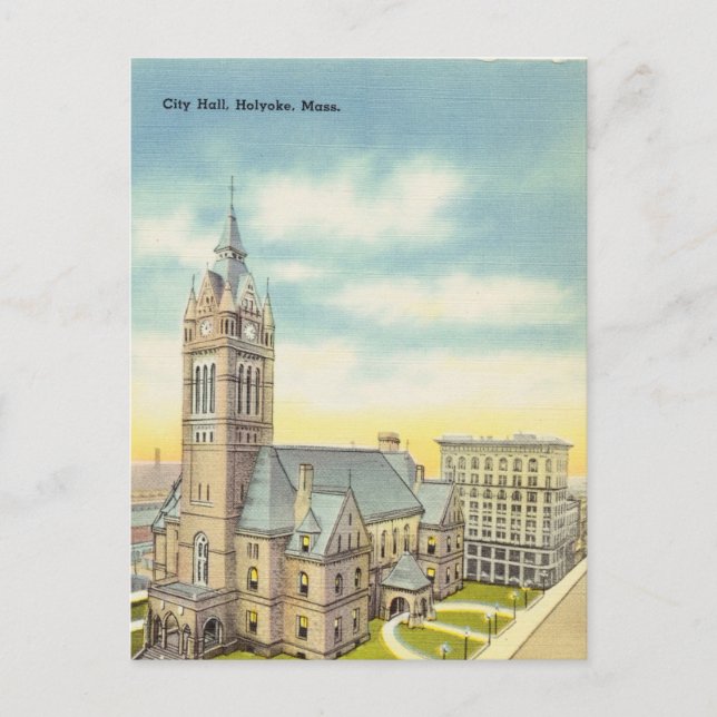 Vintage, City Hall, Holyoke, Massachusetts Postcard (Front)