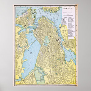 Vintage City Map of Boston 1888 Poster