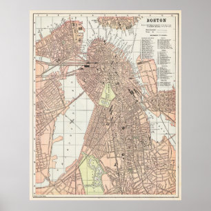 Vintage City Map of Boston 1893 Poster