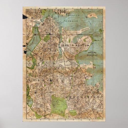 Vintage City Map of Boston Massachusetts MA USA Poster