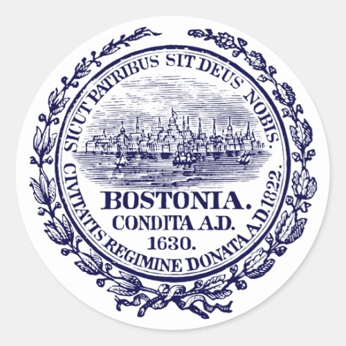 Vintage City of Boston Seal dark blue Classic Round Sticker
