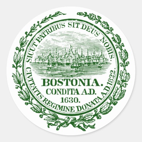 Vintage City of Boston Seal green Classic Round Sticker