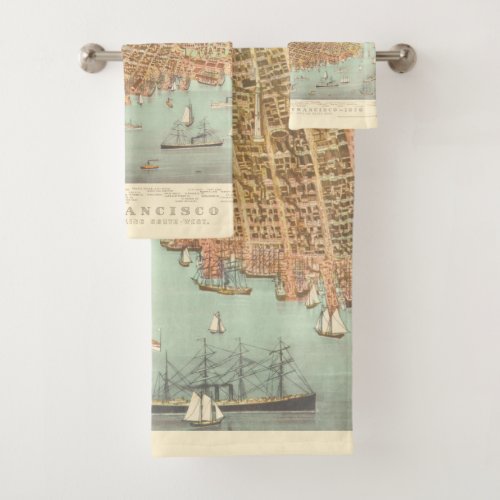 Vintage City of San Francisco Restored Map 1878 Bath Towel Set