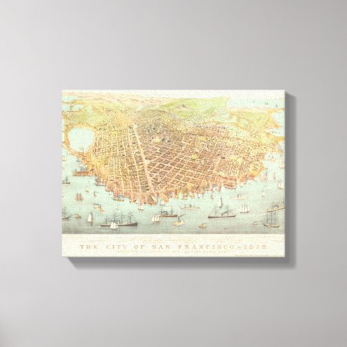 Vintage City of San Francisco Restored Map 1878 Canvas Print