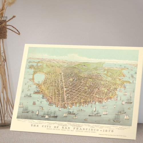 Vintage City of San Francisco Restored Map 1878 Card
