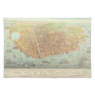 Vintage City of San Francisco Restored Map, 1878 Cloth Placemat