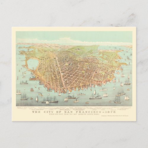 Vintage City of San Francisco Restored Map 1878 Postcard