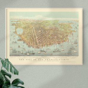 Vintage City of San Francisco Restored Map, 1878 Poster