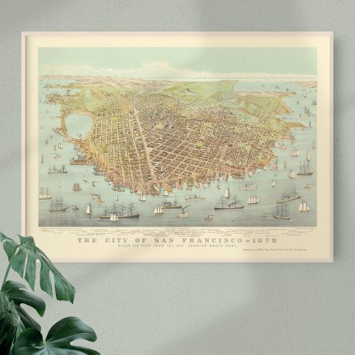 Vintage City of San Francisco Restored Map 1878 Poster