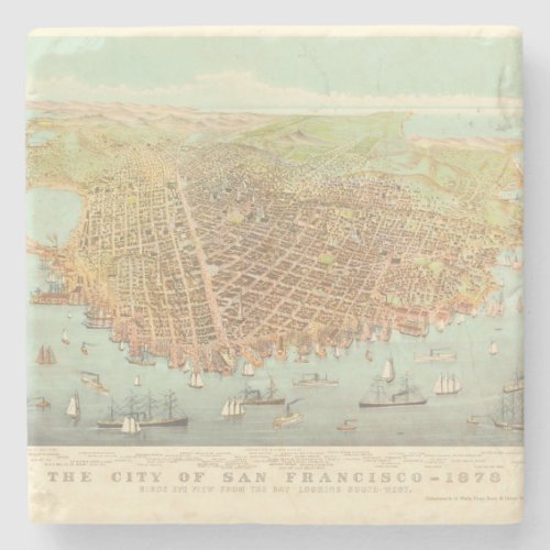 Vintage City of San Francisco Restored Map 1878 Stone Coaster