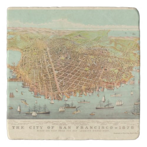 Vintage City of San Francisco Restored Map 1878 Trivet