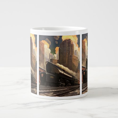 Vintage City T1 Duplex Train on Railroad Tracks Giant Coffee Mug