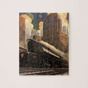 Vintage City, T1 Duplex Train on Railroad Tracks Jigsaw Puzzle