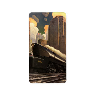 Vintage City, T1 Duplex Train on Railroad Tracks Label