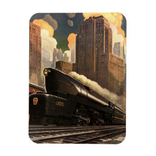 Vintage City, T1 Duplex Train on Railroad Tracks Magnet