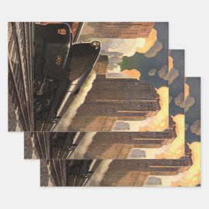 Vintage City, T1 Duplex Train on Railroad Tracks Wrapping Paper Sheets