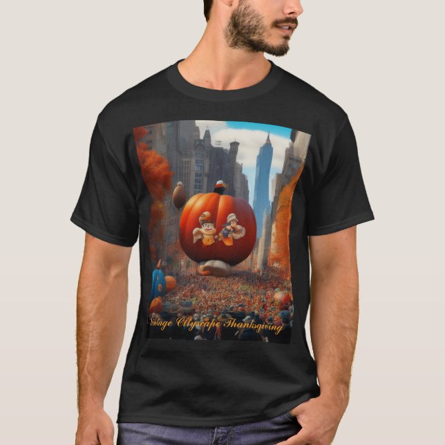 Vintage Cityscape Thanksgiving T-Shirt (Front)