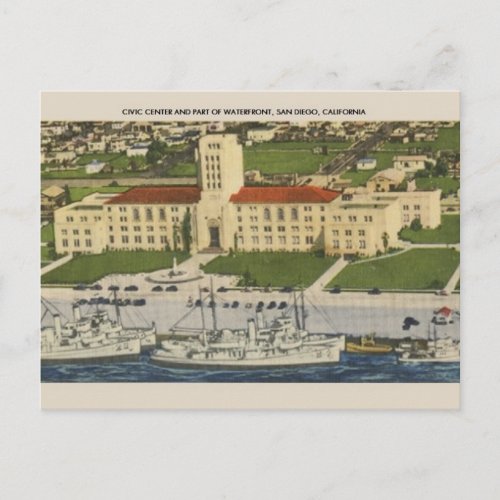 Vintage Civic Center in San Diego Postcard