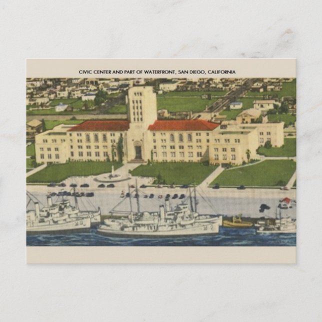 Vintage Civic Center in San Diego Postcard (Front)