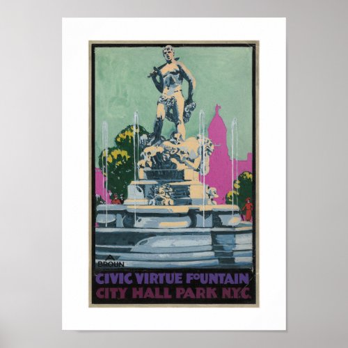 Vintage Civic Virtue Fountain Poster