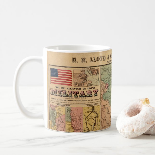 Vintage Civil War Military Strategic Maps, 1861 Coffee Mug (With Donut)